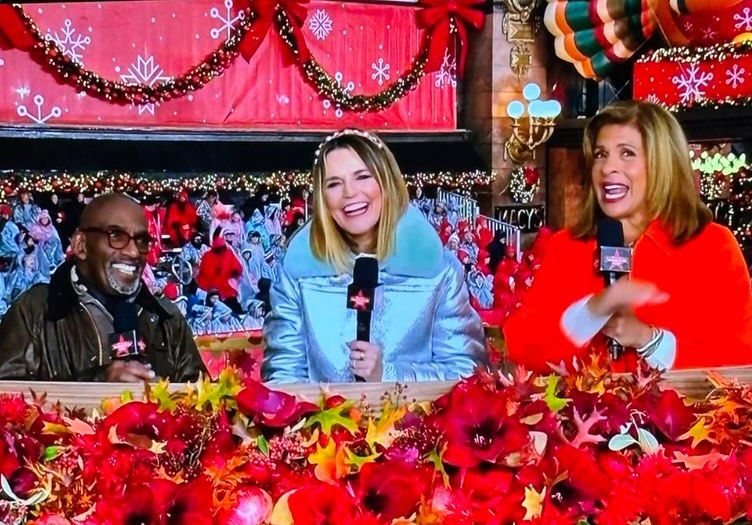 Al Roker points out his low seat during a segment of the NBC special for the Macy's Thanksgiving Day Parade 2024 with Hoda Kotb and Savannah Guthrie, shared on Instagram