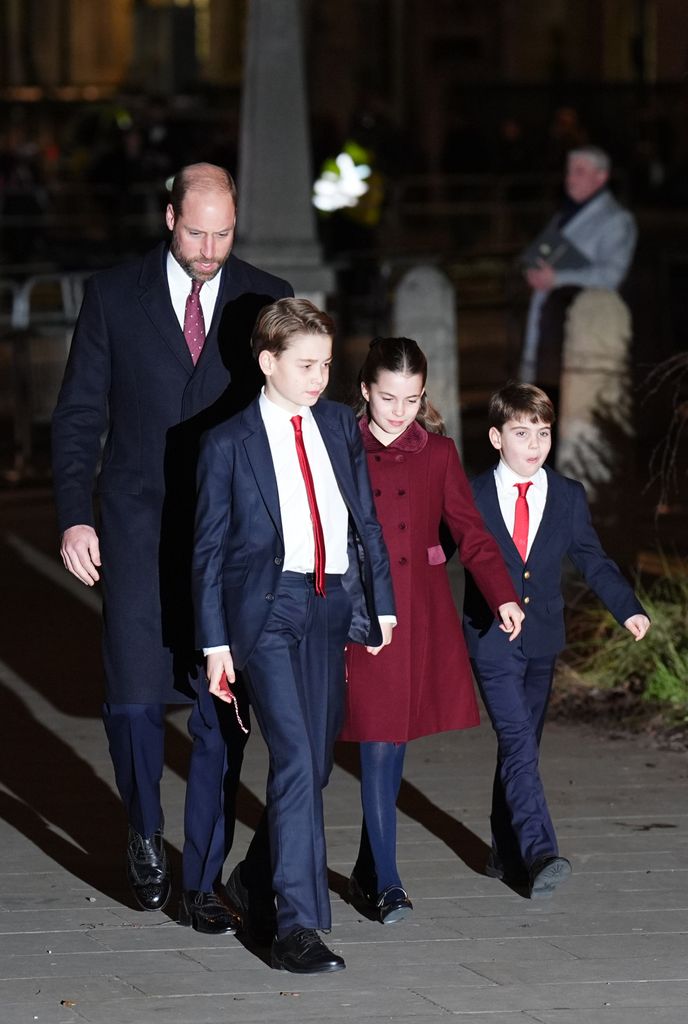 The Prince of Wales, Prince George, Princess Charlotte and Prince Louis arrive for the Together At Christmas carol service