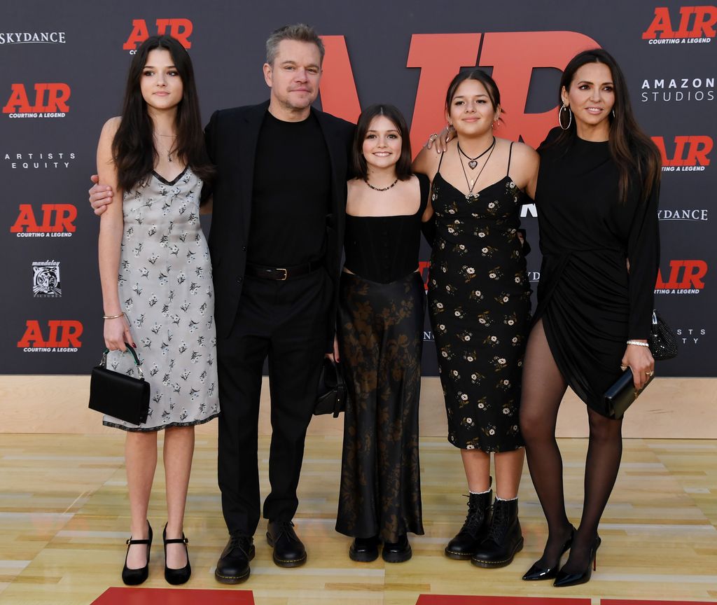 Matt Damon with his wife Luciana Barroso and three of their daughters at the "Air" premiere