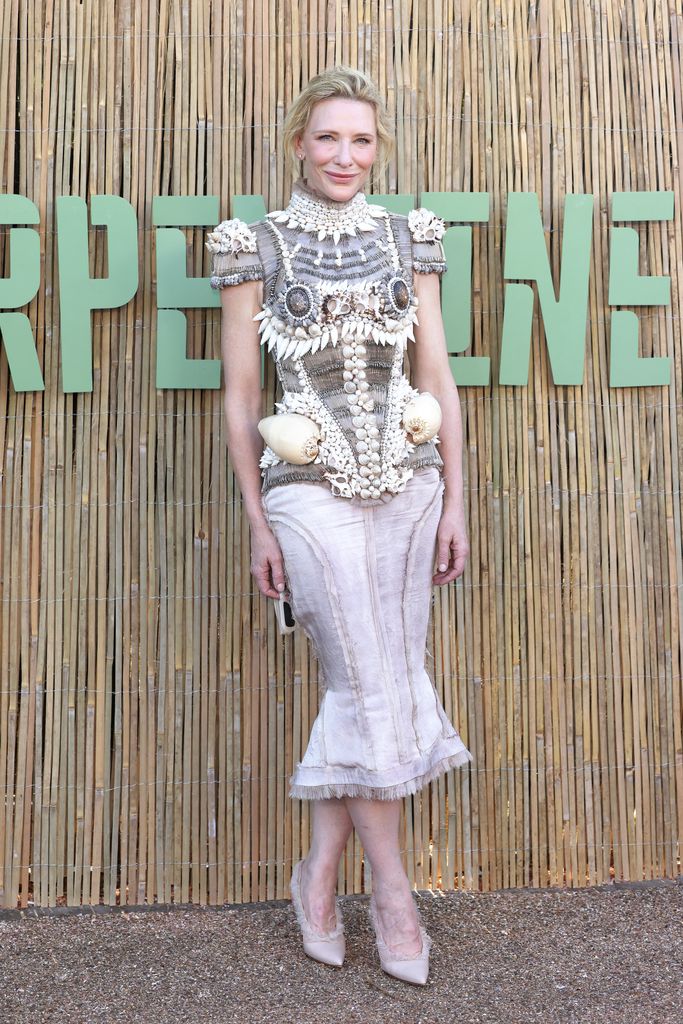 Cate Blanchett posed in dress covered in shells