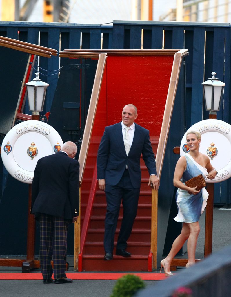 Zara Phillips and Mike Tindall  leave their pre wedding party on the Britannia on July 29, 2011 in Edinburgh, Scotland. 