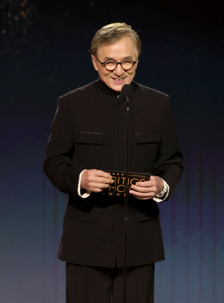 Jackie Chan speaks onstage during the 30th Annual Critics Choice Awards at Barker Hangar on February 07, 2025 in Santa Monica, California.
