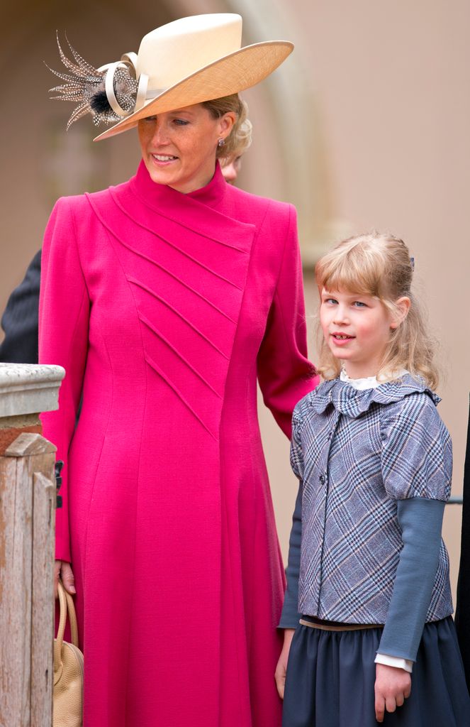 Sophie in hot pink and her daughter Lady Louise Windsor 