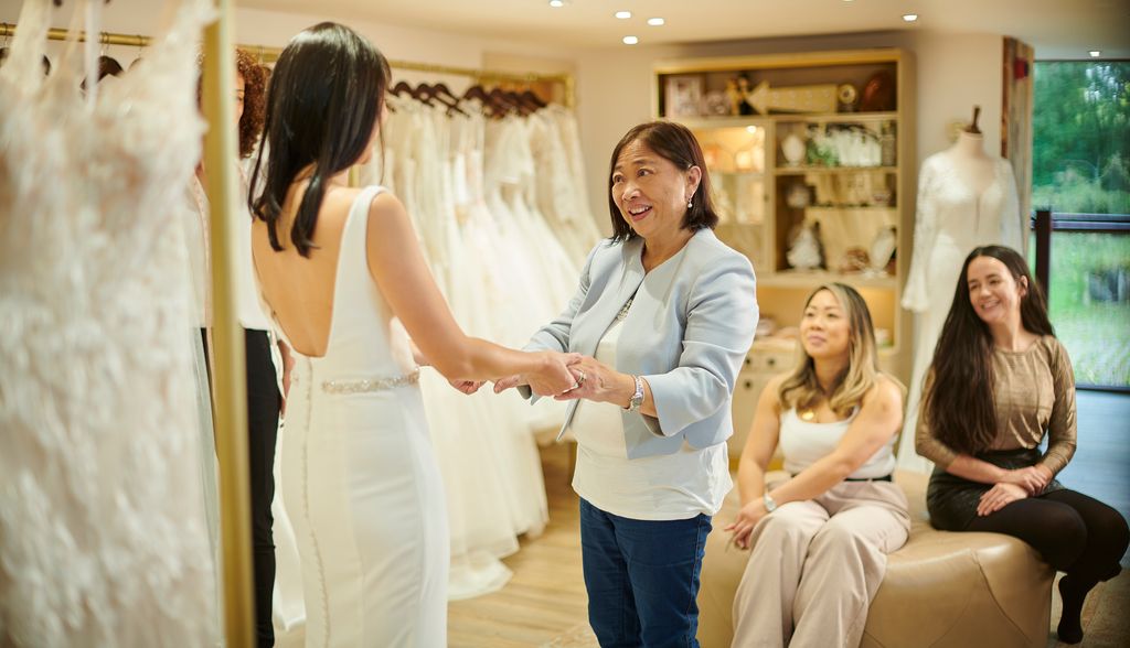mother and daughter wedding dress shopping
