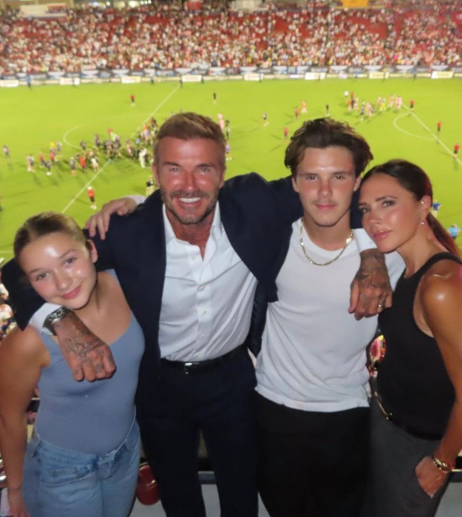 Harper and Victoria Beckham with David and Cruz