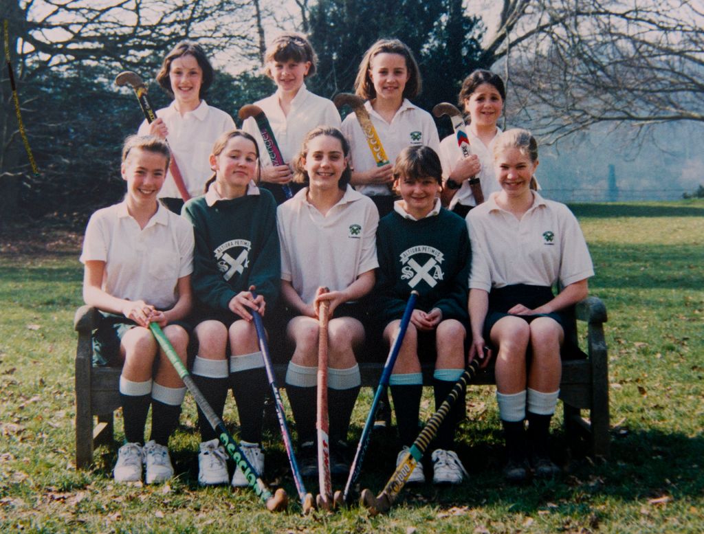 In this undated collect photo provided by St Andrew's School, Kate Middleton (front row, C) is pictured in a hockey team photo during her time as a pupil at St Andrew's School in Pangbourne, Berkshire, England (1986-1995).