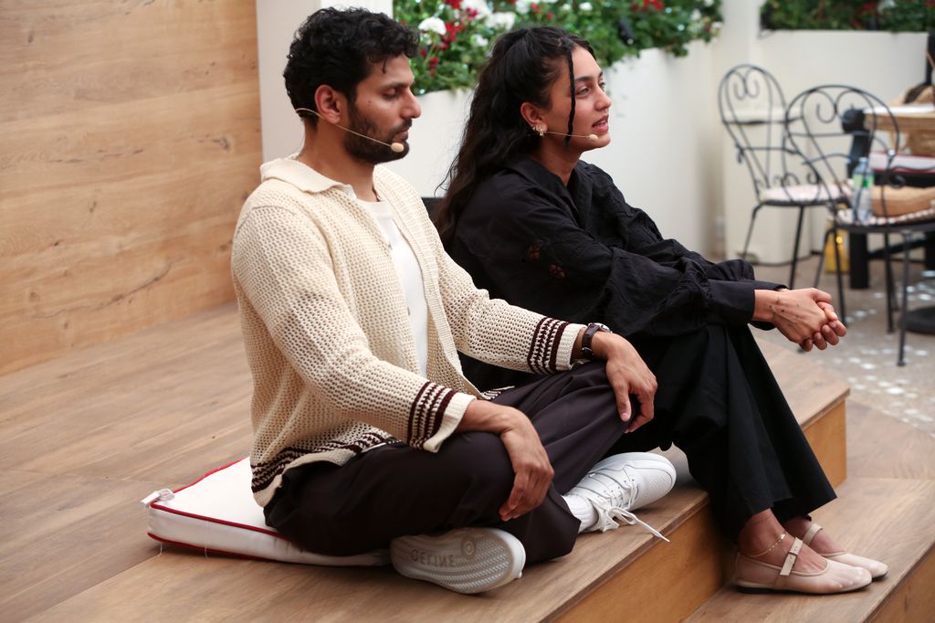 Jay Shetty and Radhi Devlukia lead a meditation and breathwork session during The Cannes Lions Festival at the iHeartCafÃ© | La Californie during the Cannes Lions Festival on June 19, 2024 in Cannes, France
