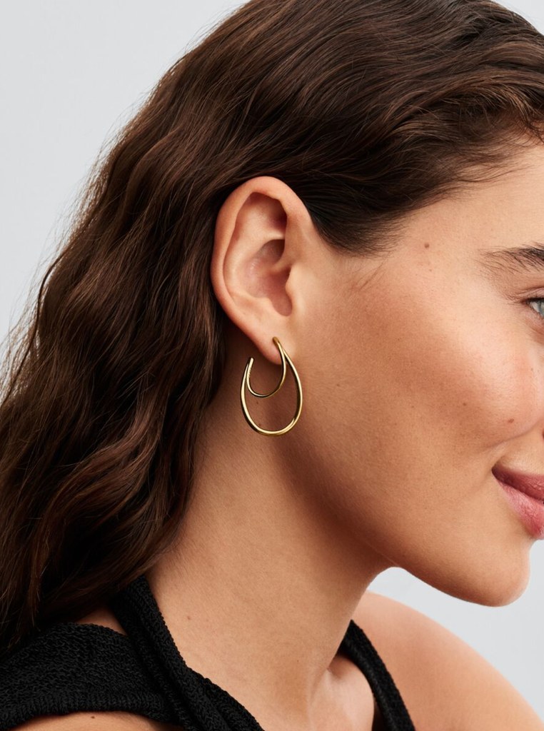 Organically Shaped Double Hoop Earrings 14k gold plating