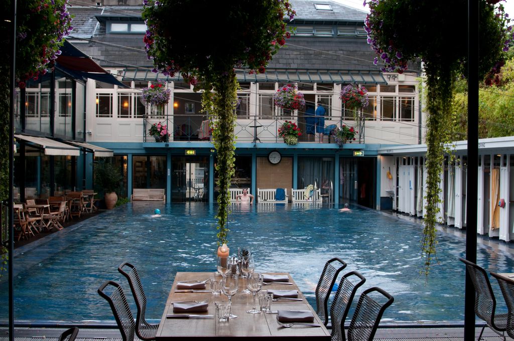 Bristol Lido with restaurant table laid for dinner 