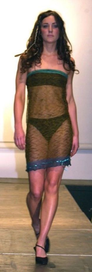 Kate Middleton at St Andrews University fashion show 2002 wearing sheer dress