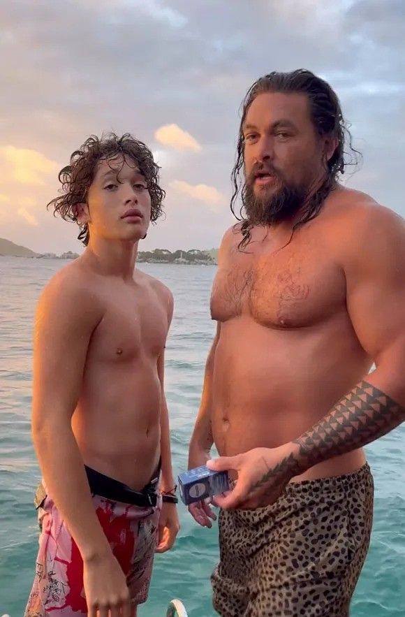 jason momoa ad his son on a boat