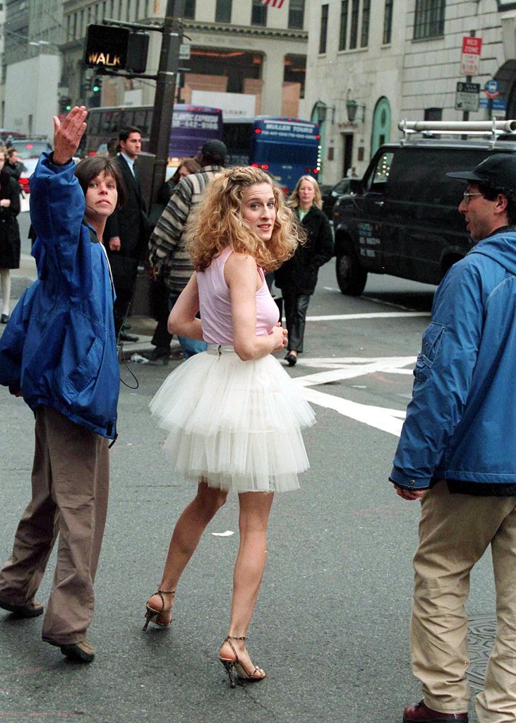 Sarah Jessica Parker filming the iconic 'tutu' scene on 5th Avenue, New York in 1998