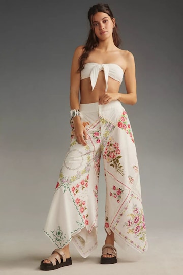 Patchwork Wide-Leg Crop Trousers