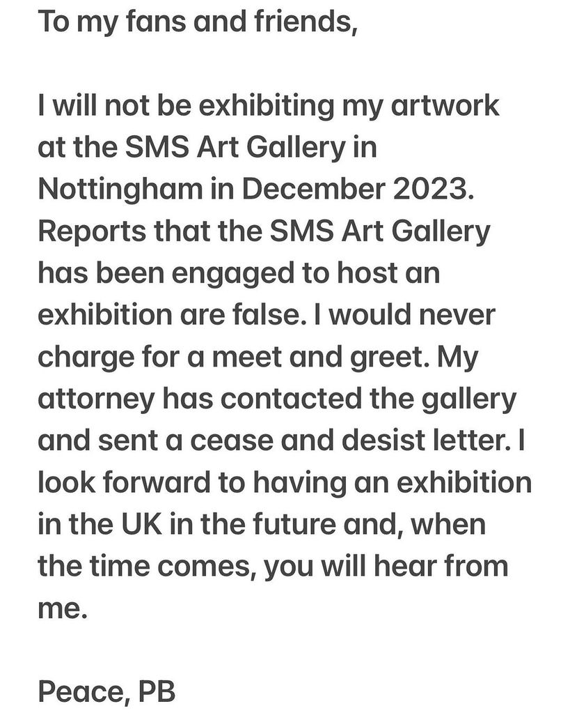 Pierce Brosnan shares a statement clarifying a news report regarding an exhibition at the SMS Art Gallery