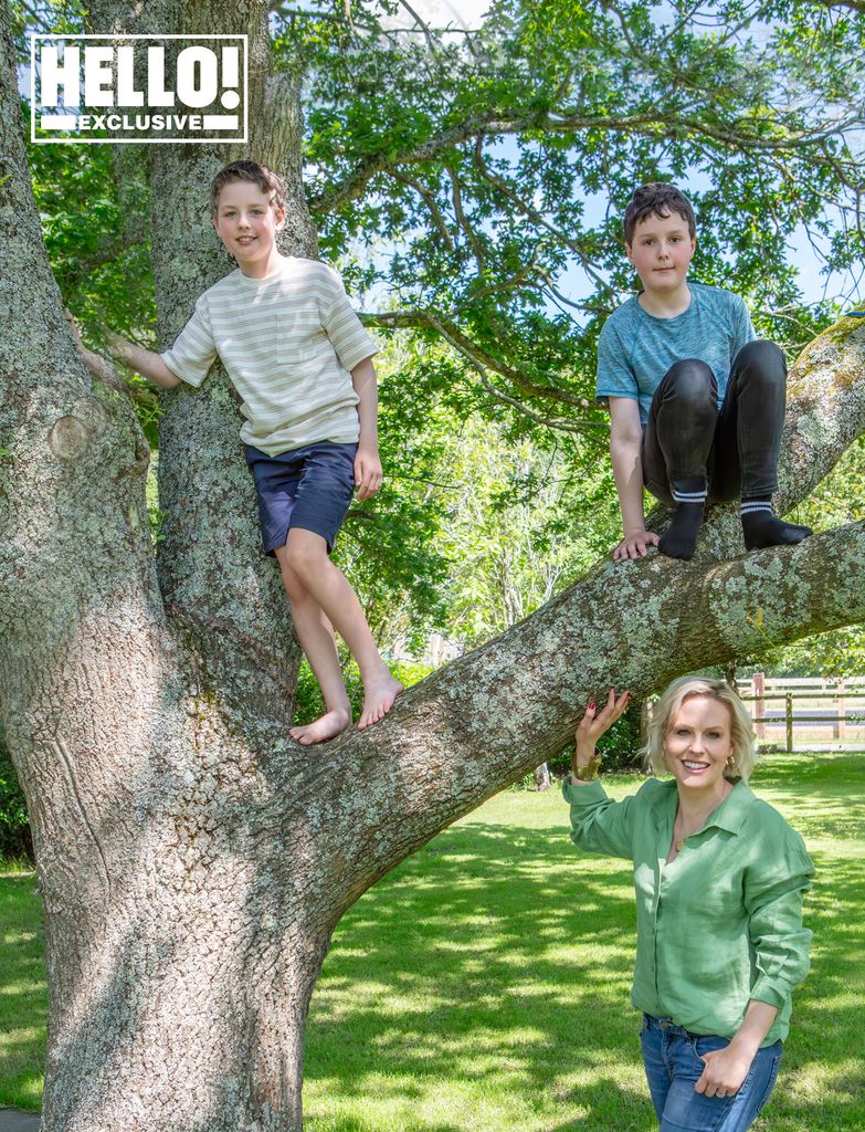 Rebecca Wilcox and family pose for HELLO! shoot