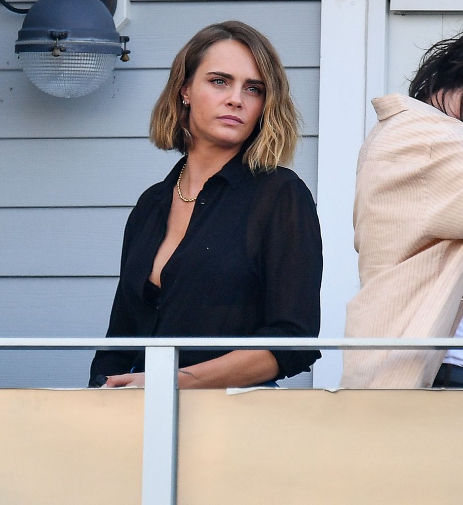 Cara Delevingne is pictured at Jack Antonoff and Margaret Qualley's rehearsal dinner