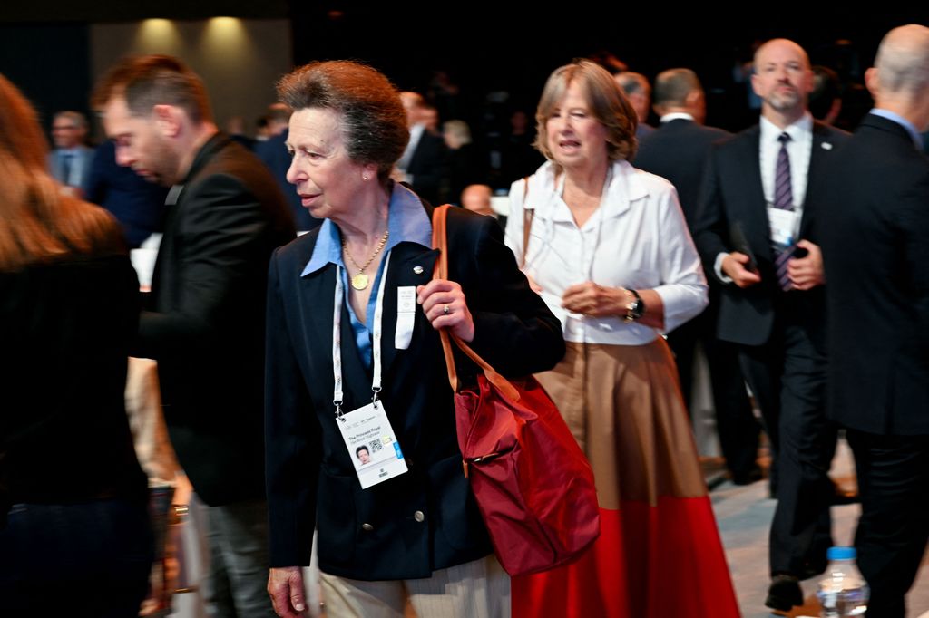 Princess Anne, Princess Royal (C) arrives on the first day of the 141st IOC Session in Mumbai