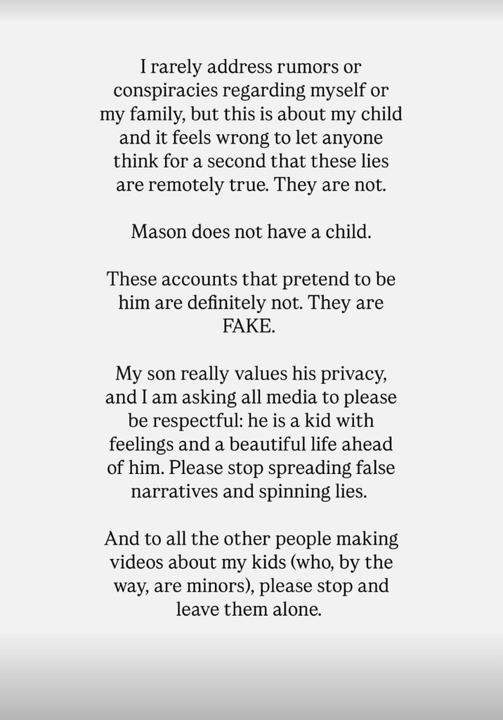 Kourtney Kardashian breaks silence on rumors that 15yearold son Mason