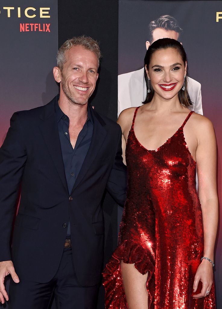 Yaron Varsano and Gal Gadot attend the World Premiere of Netflix's "Red Notice" at L.A. LIVE on November 03, 2021 in Los Angeles, California