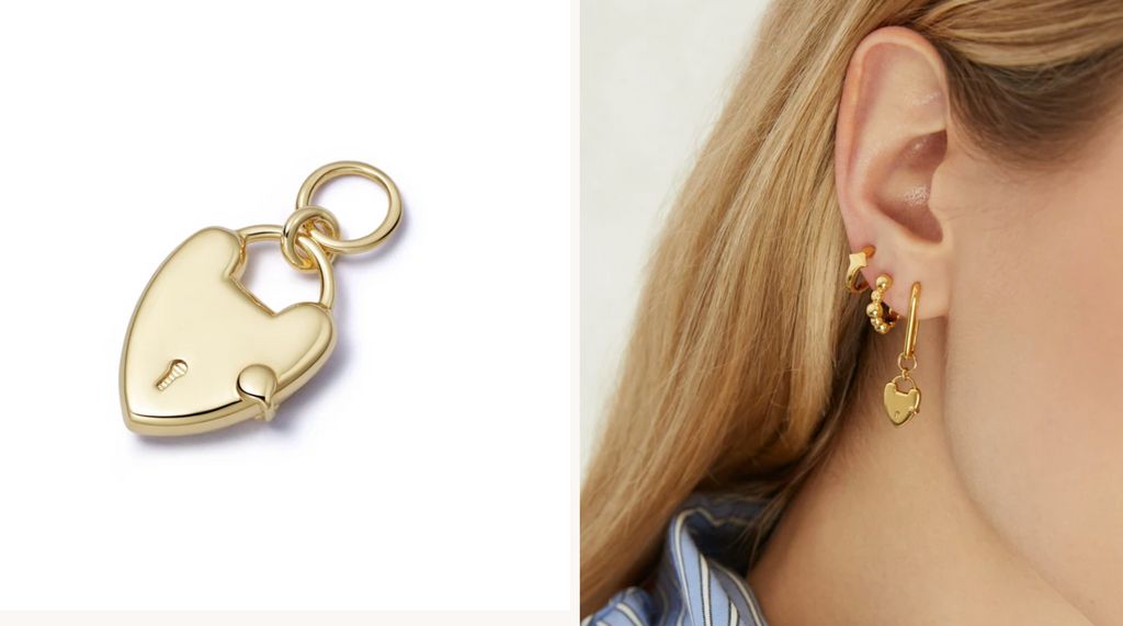 Gold heart padlock earring charm