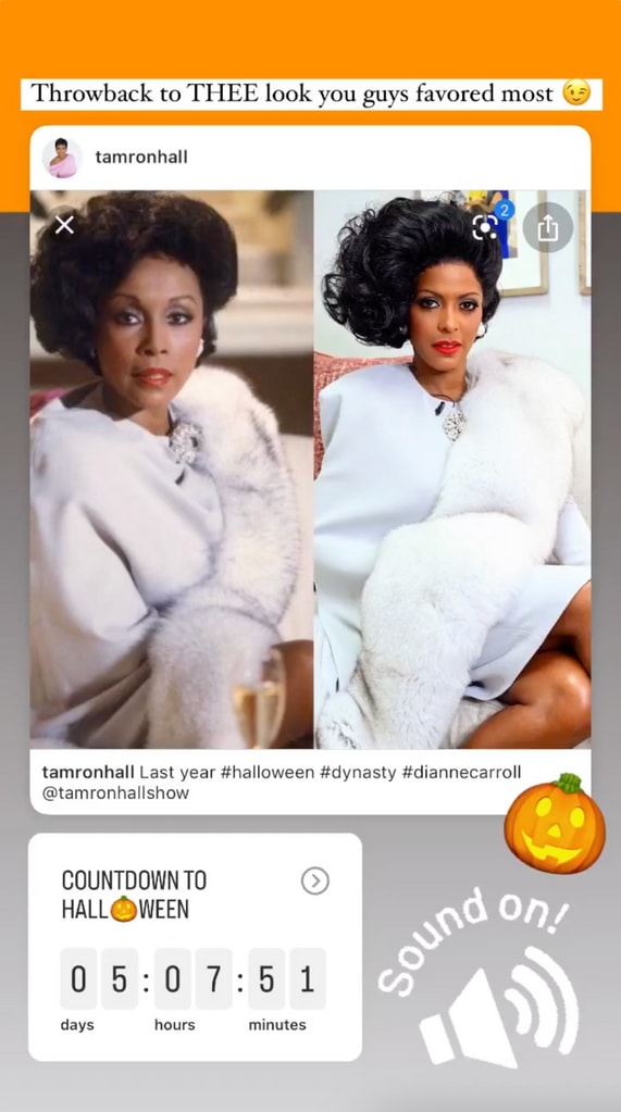 Tamron Hall shared a glamorous throwback photo of herself in her Halloween costume back in 2019