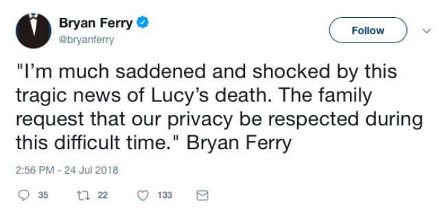 bryan ferry statement lucy death