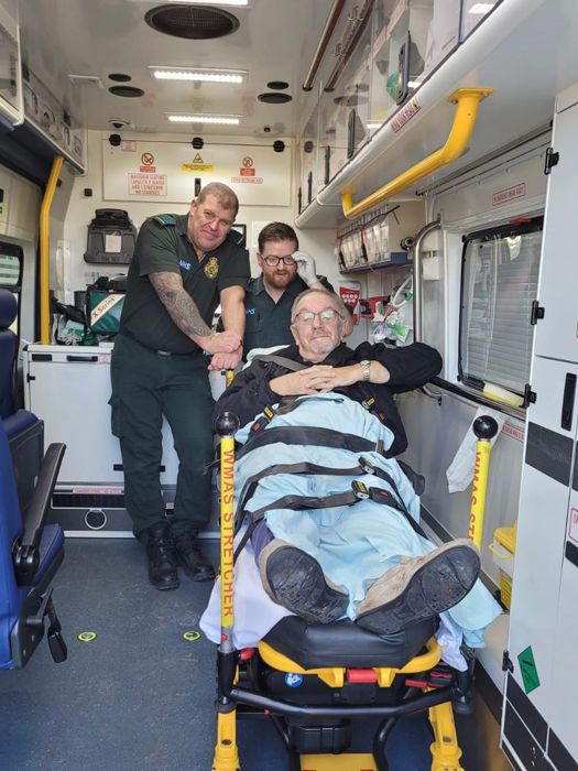 Robbie Williams dad Pete Conway in an ambulance