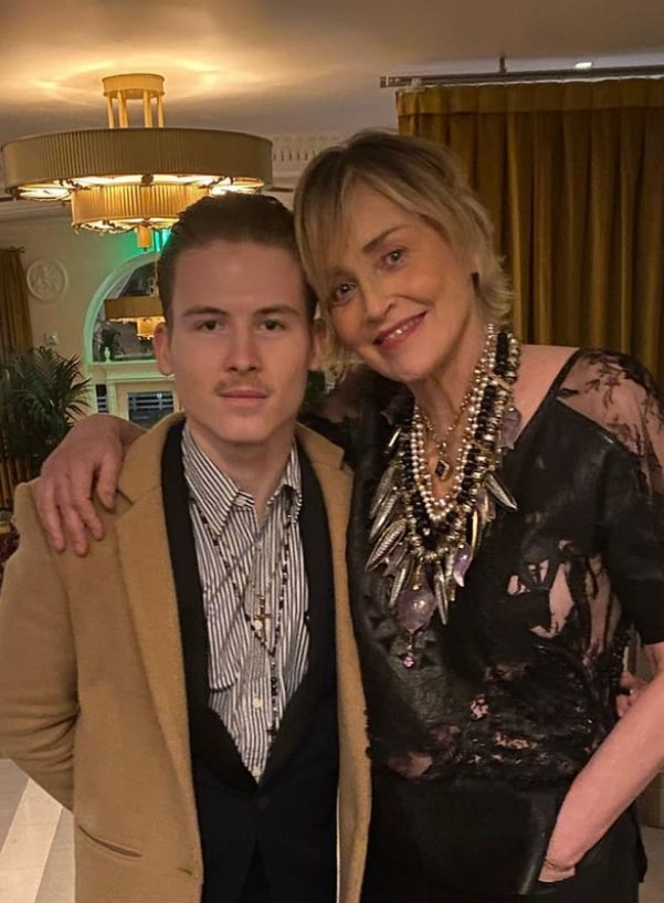 Photo shared by Sharon Stone's son Roan on his Instagram of them at an art even in Los Angeles, March 2023