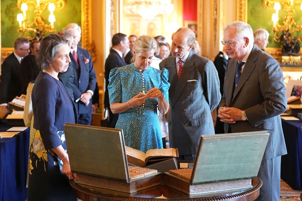 The Duke and Duchess of Edinburgh view items on display