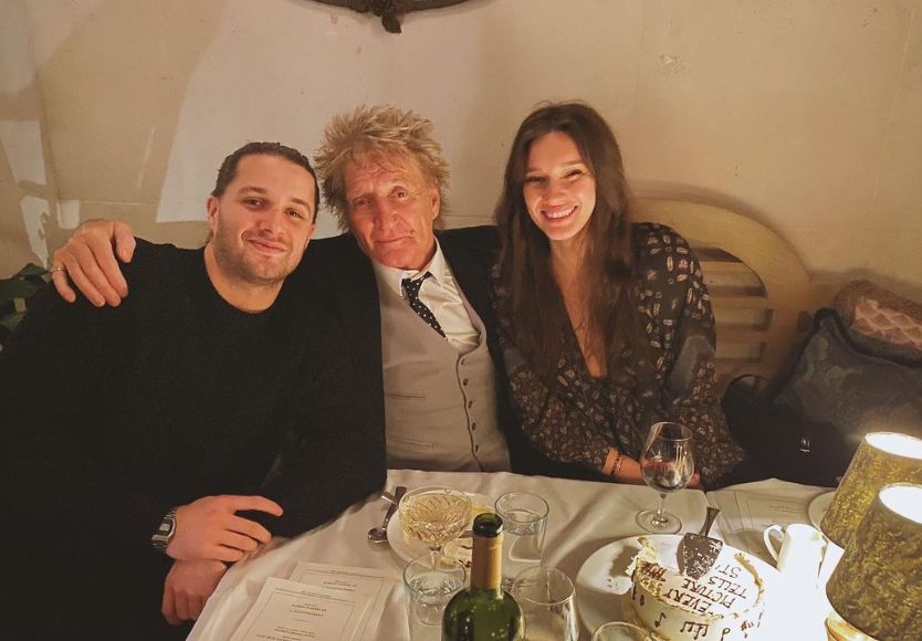 Liam Stewart with Rod Stewart and Renee Stewart at a table