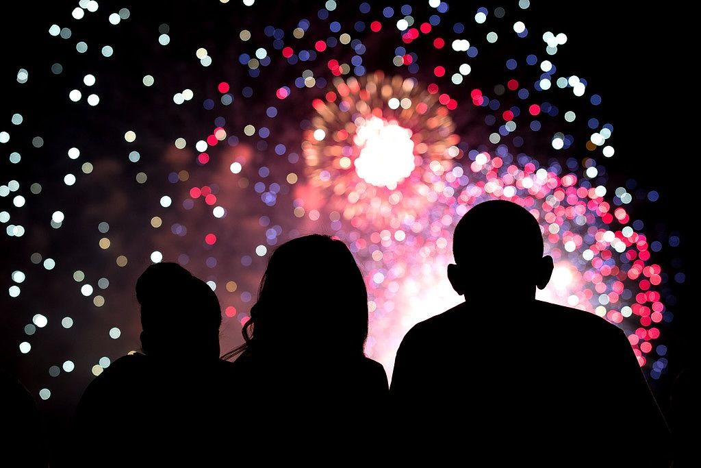 outline of michelle malia and barack obama watching fireworks