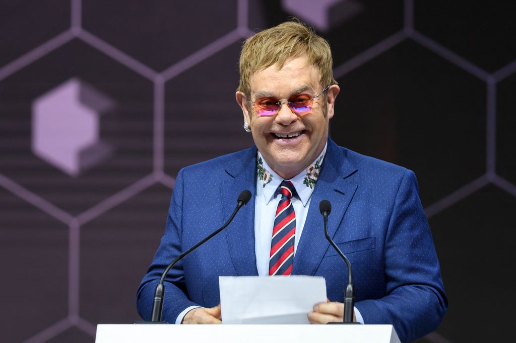 Elton John giving a speech at Davos