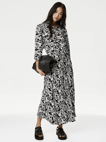 marks and spencer black and white midi dress 