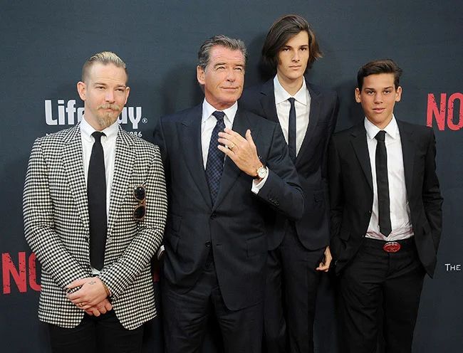 Pierce Brosnan with sons Sean, Paris and Dylan