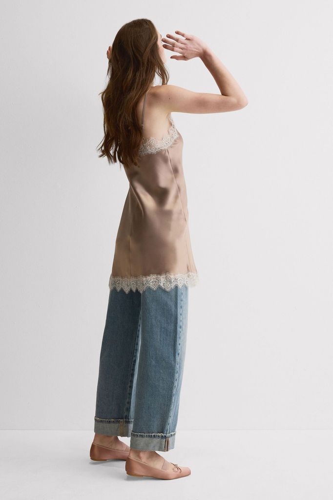 Silk Slip with Contrasting Lace