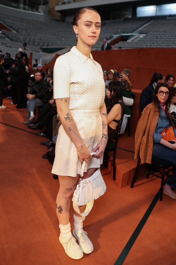Ella Emhoff attends the Lacoste Womenswear Fall/Winter 2025-2026 show as part of Paris Fashion Week  at Roland Garros on March 09, 2025 in Paris, France