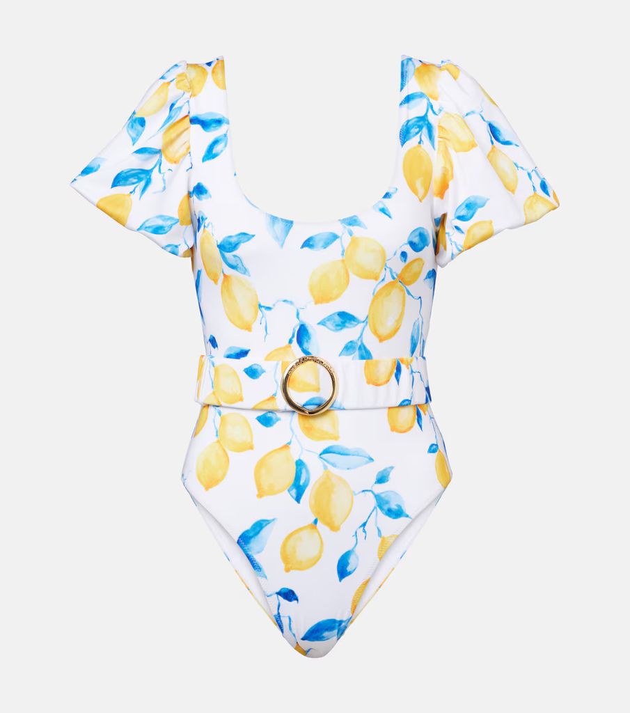 Jeanie Belted Printed Swimsuit with lemon print
