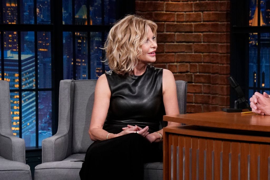 Meg Ryan during an interview with host Seth Meyers on October 31, 2023
