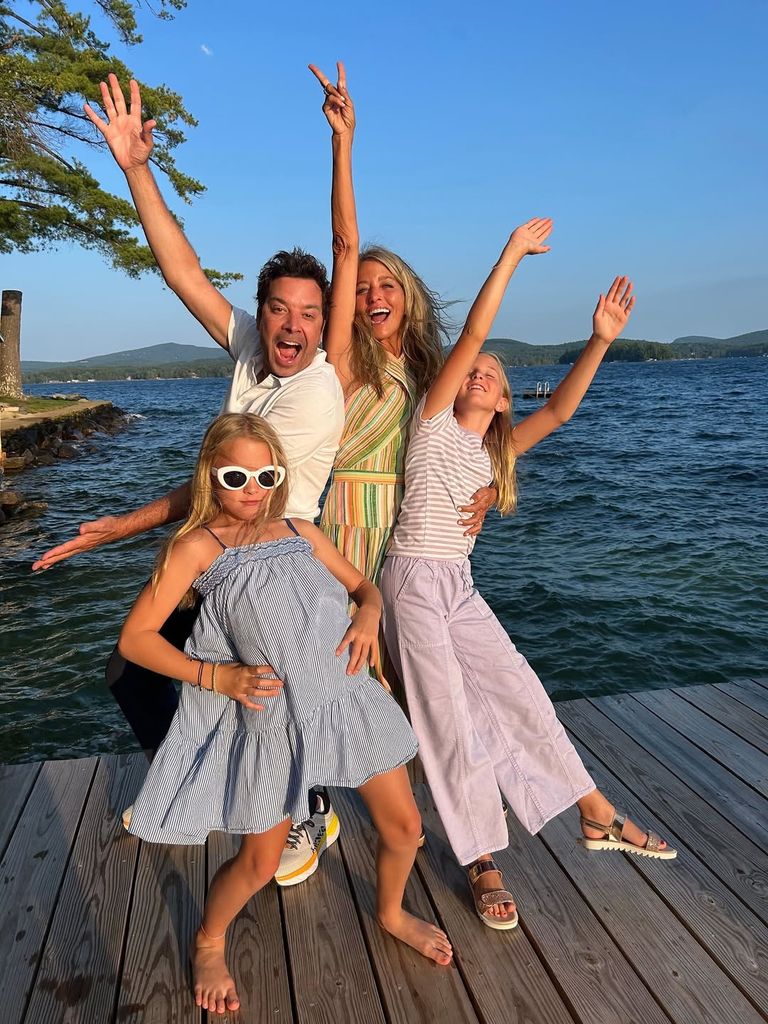 jimmy fallon family posing on dock