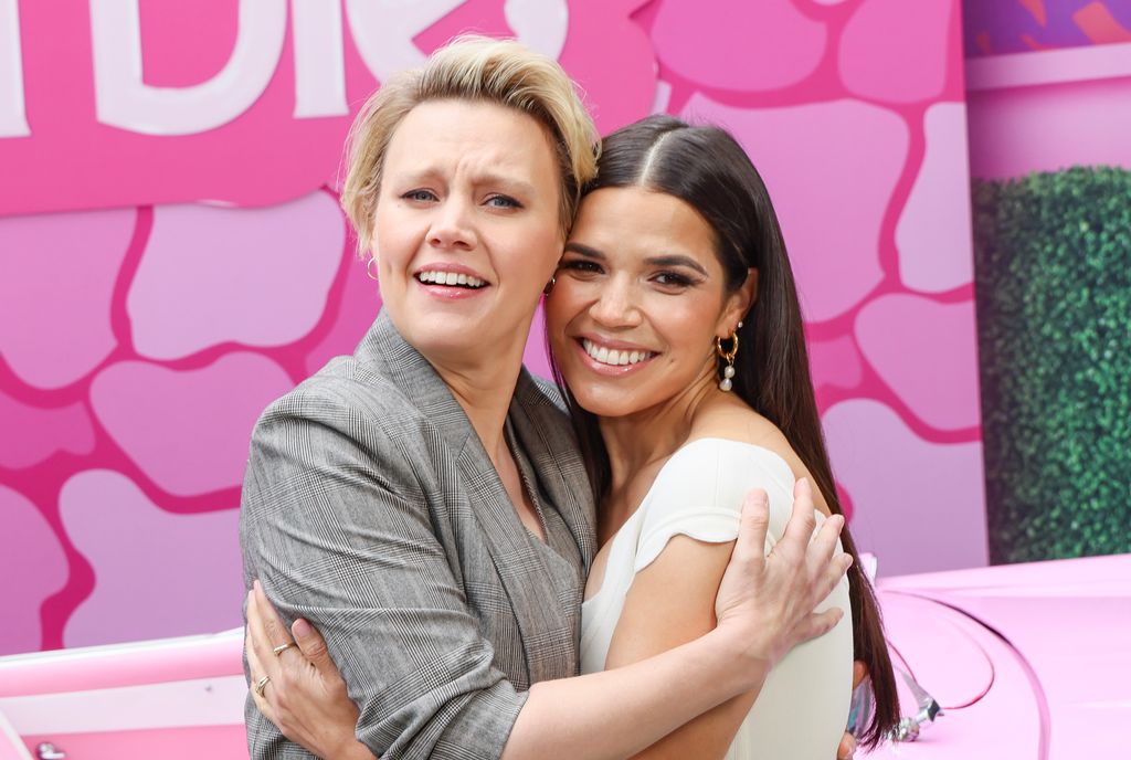 Kate McKinnon and America Ferrera attend the press junket for "Barbie"