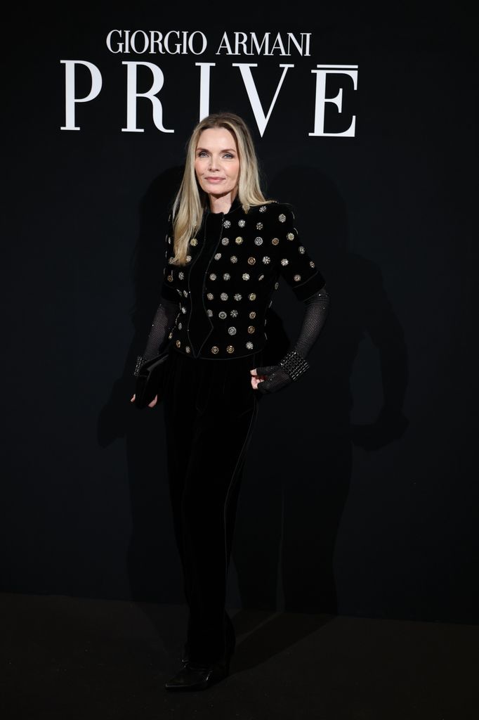 Michelle Pfeiffer in black velvet outfit at the Giorgio Armani Privé Haute Couture Show