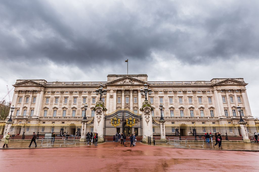 Buckingham Palace with grey clouds overhead