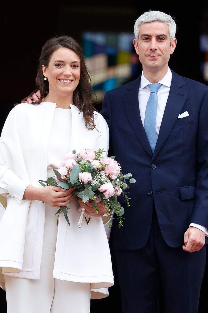 Princess Alexandra of Luxembourg emerging from her civil ceremony with husband Nicolas Bagory in April 2023