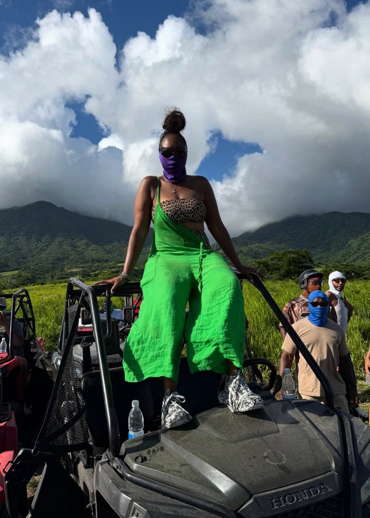Photo shared by Jennifer Hudson on Instagram July 2025 of her atop an ATV during a vacation in St. Kitts