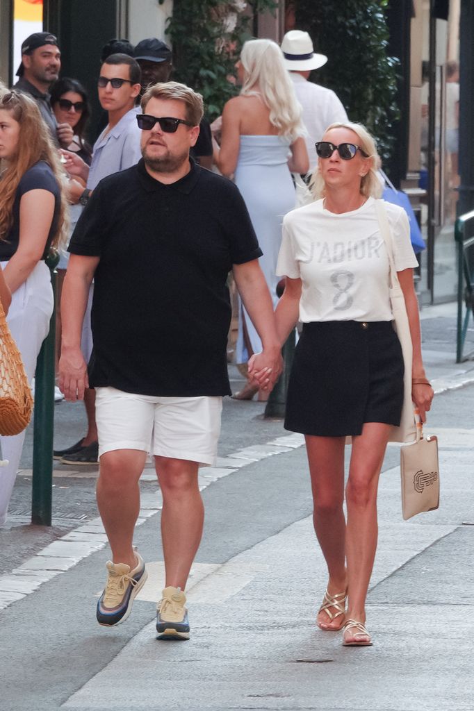 James Corden and wife Julia Carey are seen strolling in Saint-Tropez, Franc
