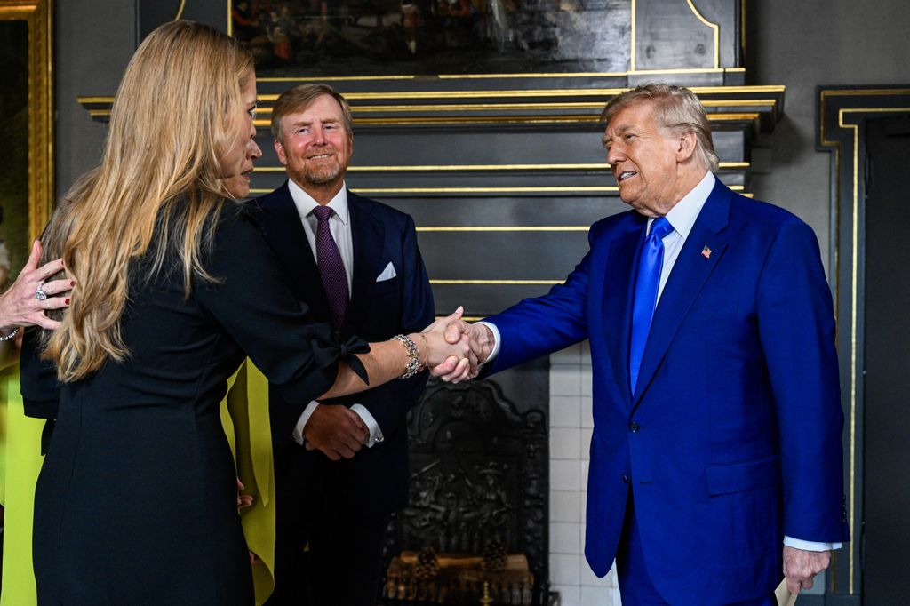 Crown Princess Amalia (L), greets US President Donald Trump