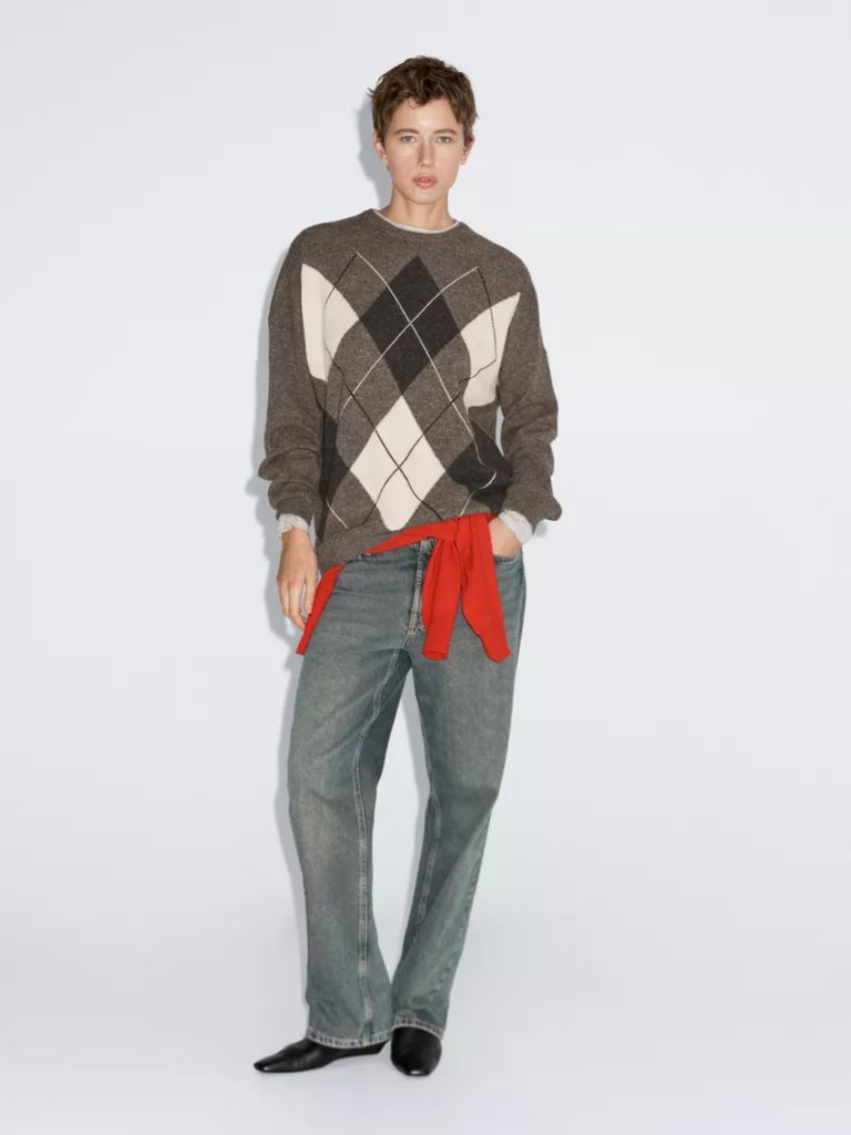 Wool Argyle Knit Sweater