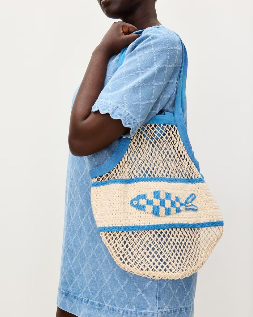 Cream & Blue Sardine Net Shopper Bag