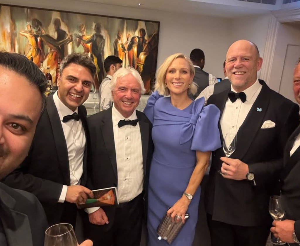 Zara Tindall, Mike Tindall and friends pose together at a charity event