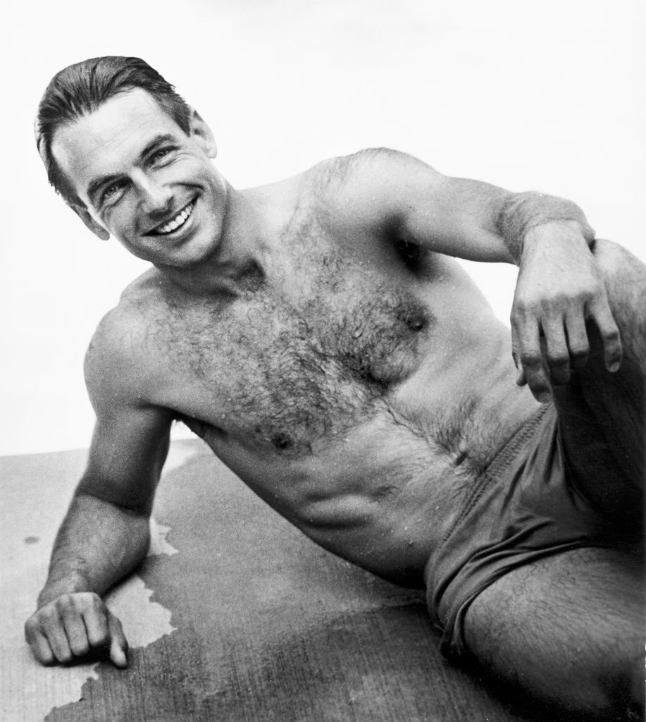 Mark Harmon posing on the beach in Beverly Hills in 1984 